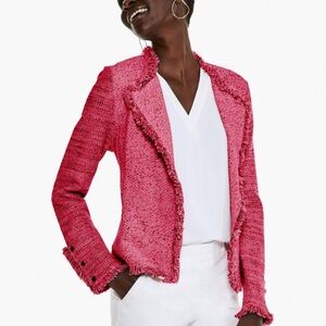 Nic & Zoe Fringe Trim Lapel Long Sleeve Snap Cuff Open Front Jacket